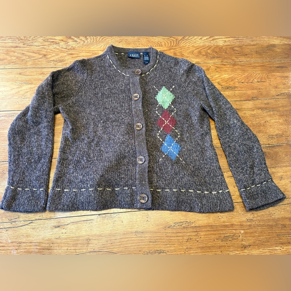 Vintage Eclectic Grandpa Argyle Button-Up Knit Wool Blend Cardigan Sweater XL